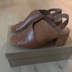 Gentle Souls Brown Leather Slingback Sandals with Peep-Toe- new in box